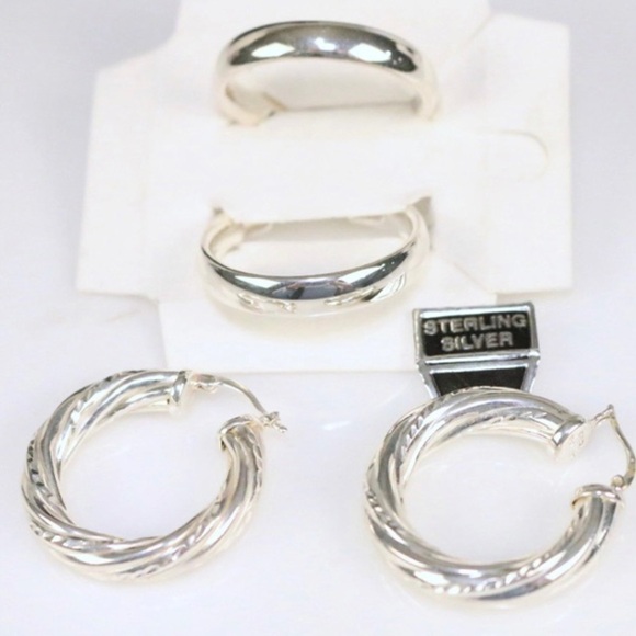 Brand NEW 2 pairs Large Hoop Sterling Silver Pierced Earrings - Picture 1 of 6